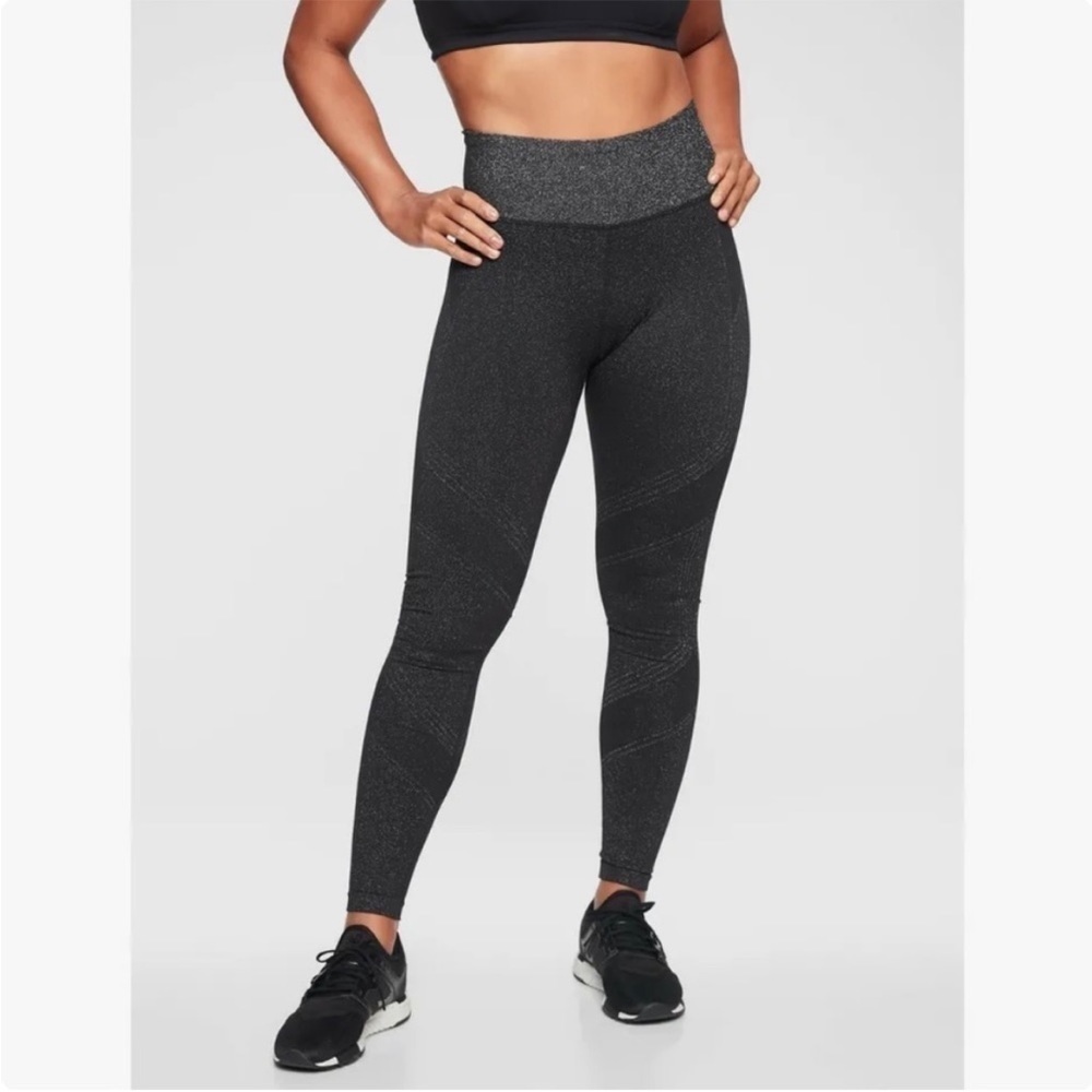 Athleta Womenâs Twilight Tight 2.0 Skinny Metallic Glitter Leggings Black Small